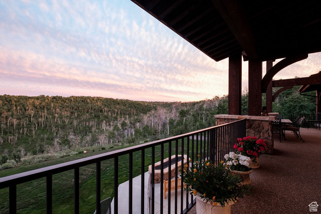 View of balcony at dusk