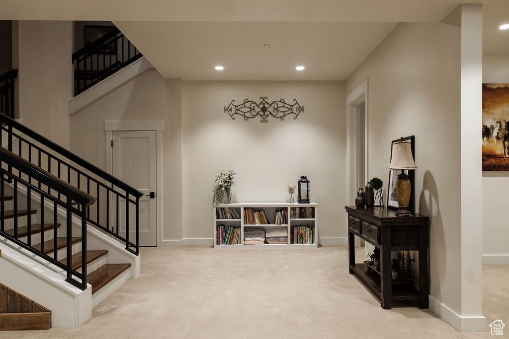 View of carpeted foyer