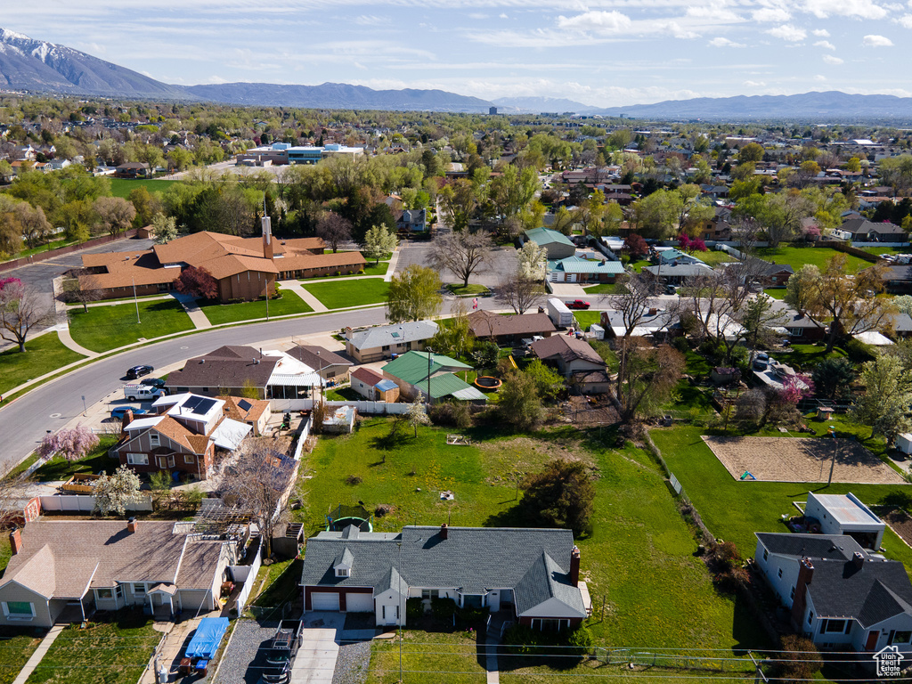 Aerial view featuring a mountain view