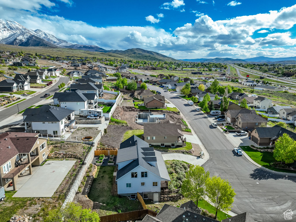 Drone / aerial view with a mountain view