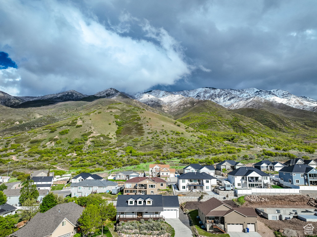 Aerial view featuring a mountain view