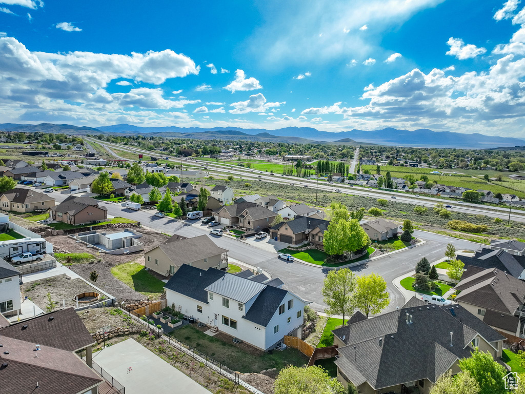 Aerial view featuring a mountain view