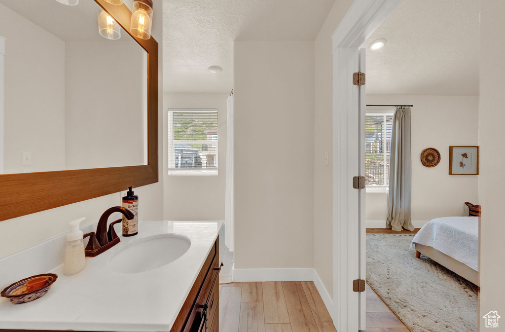 Bathroom featuring hardwood / wood-style floors and vanity