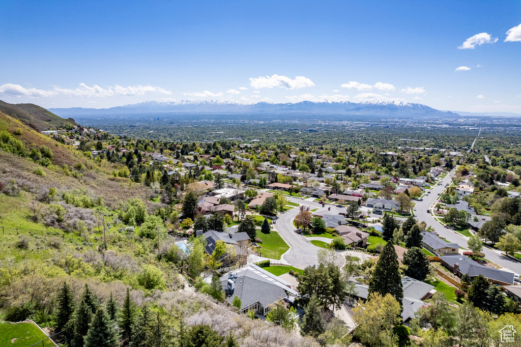 Aerial view featuring a mountain view