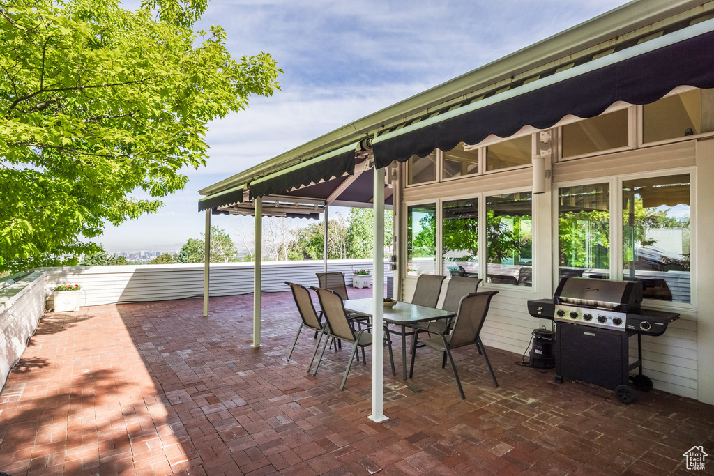 View of patio featuring grilling area