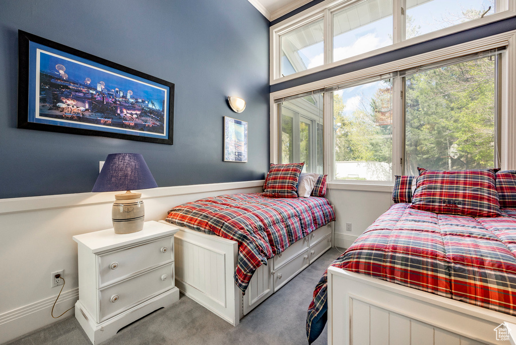 Bedroom with carpet floors and multiple windows