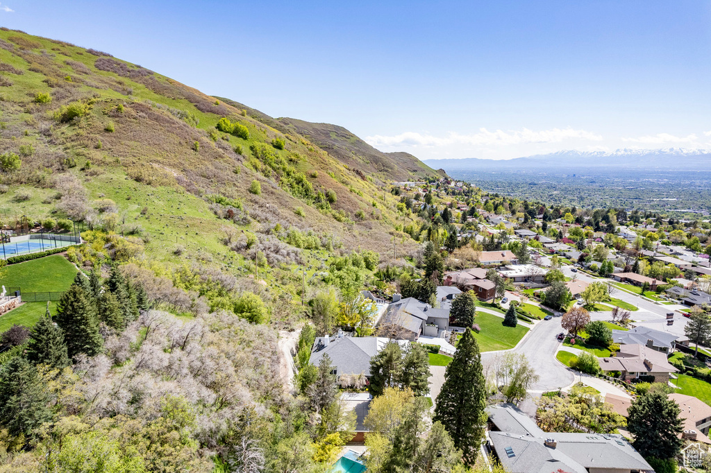 Drone / aerial view with a mountain view