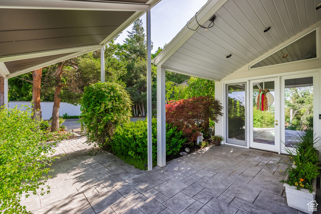 View of patio featuring french doors