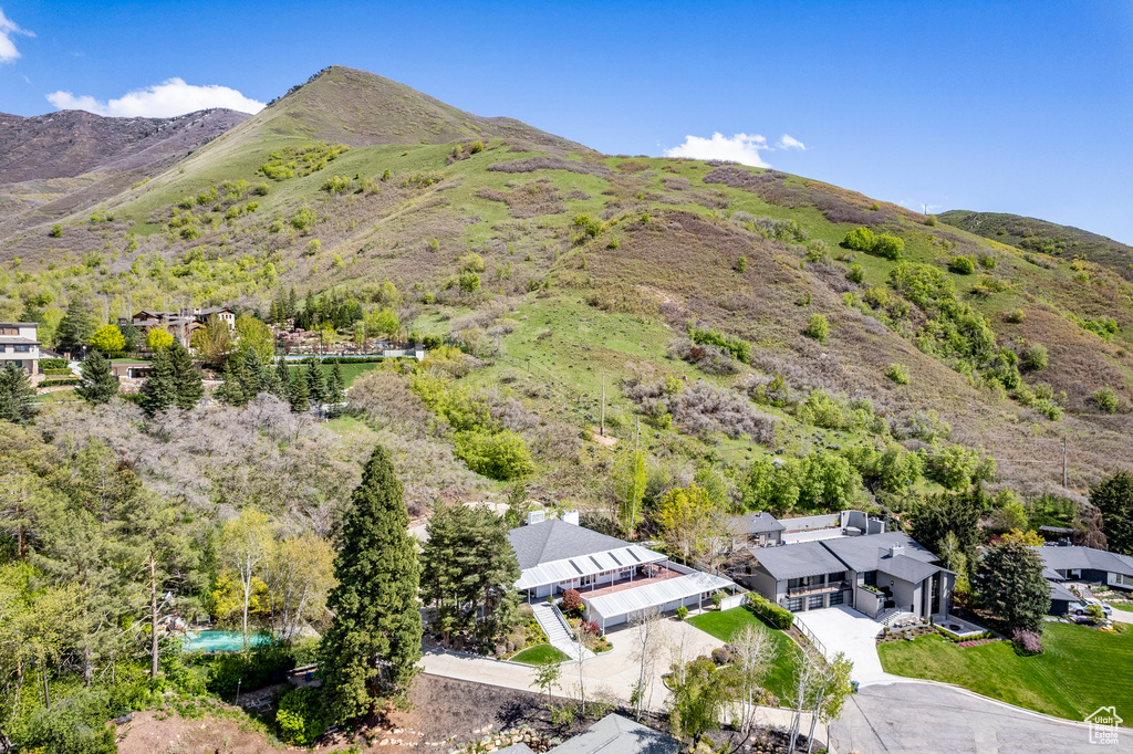 Drone / aerial view featuring a mountain view