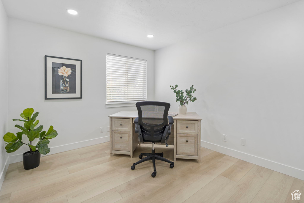 Office featuring light hardwood / wood-style flooring