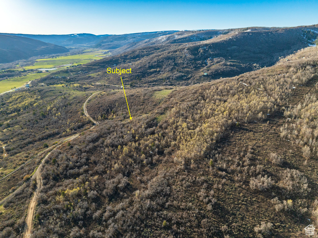 Birds eye view of property with a mountain view