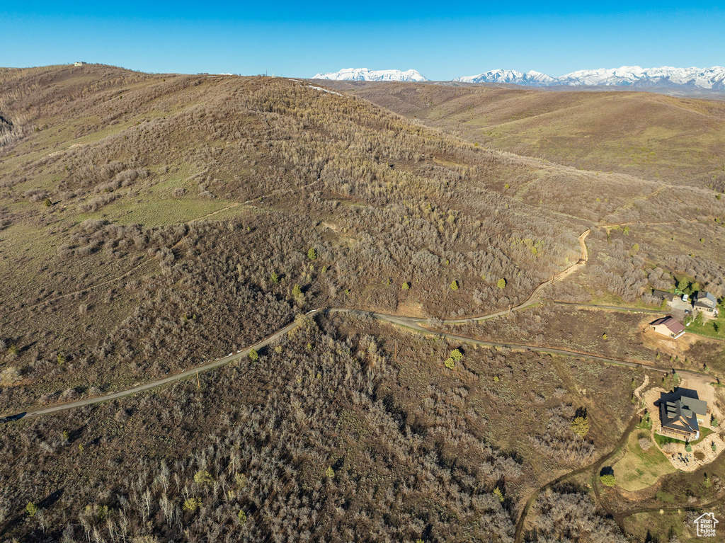 Drone / aerial view featuring a mountain view