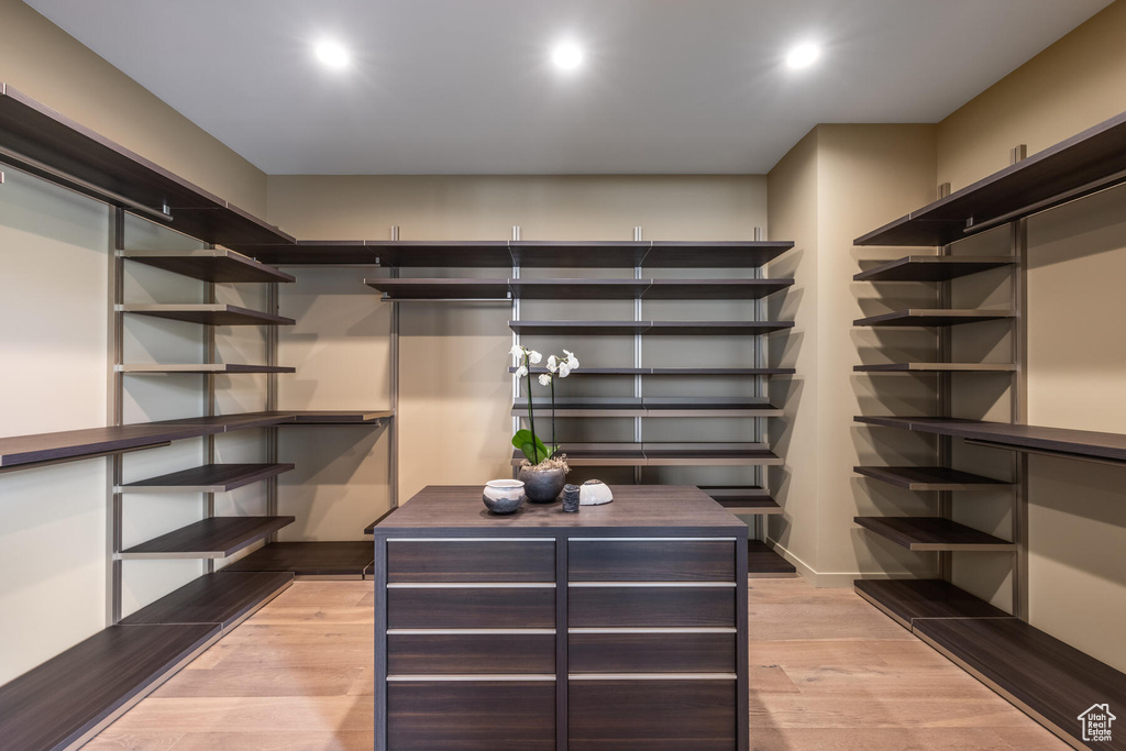 Spacious closet with light wood-type flooring