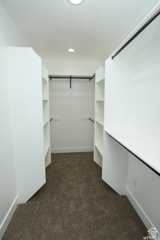 Walk in closet with dark carpet