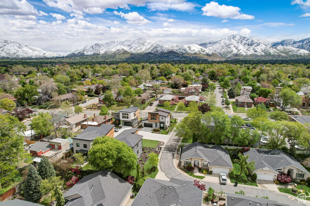 Drone / aerial view with a mountain view