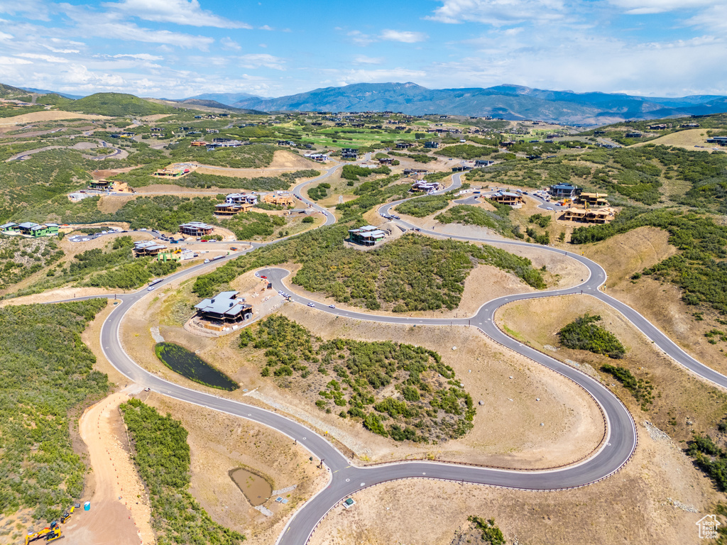 Birds eye view of property with a mountain view