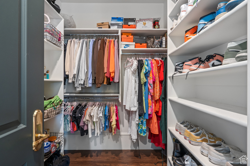 Walk in closet featuring hardwood / wood-style flooring