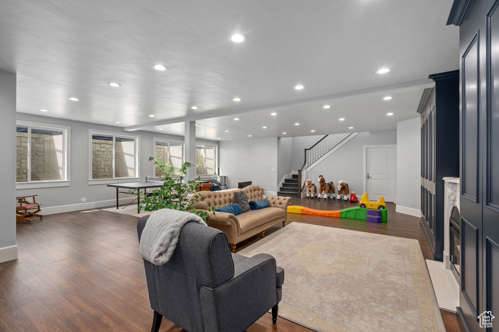 Living room featuring dark hardwood / wood-style floors