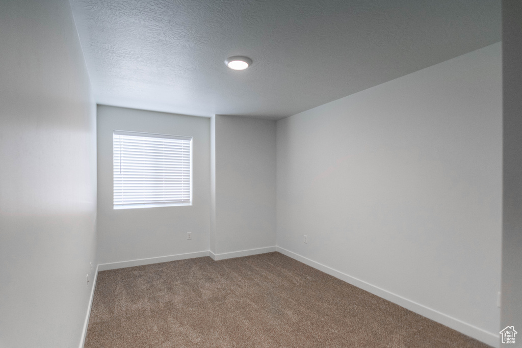 Carpeted spare room with a textured ceiling