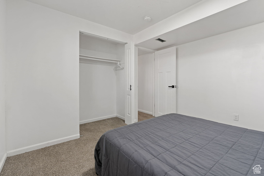 Bedroom with a closet and carpet flooring