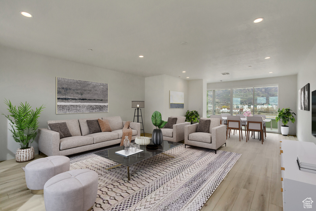 Living room featuring light wood-type flooring