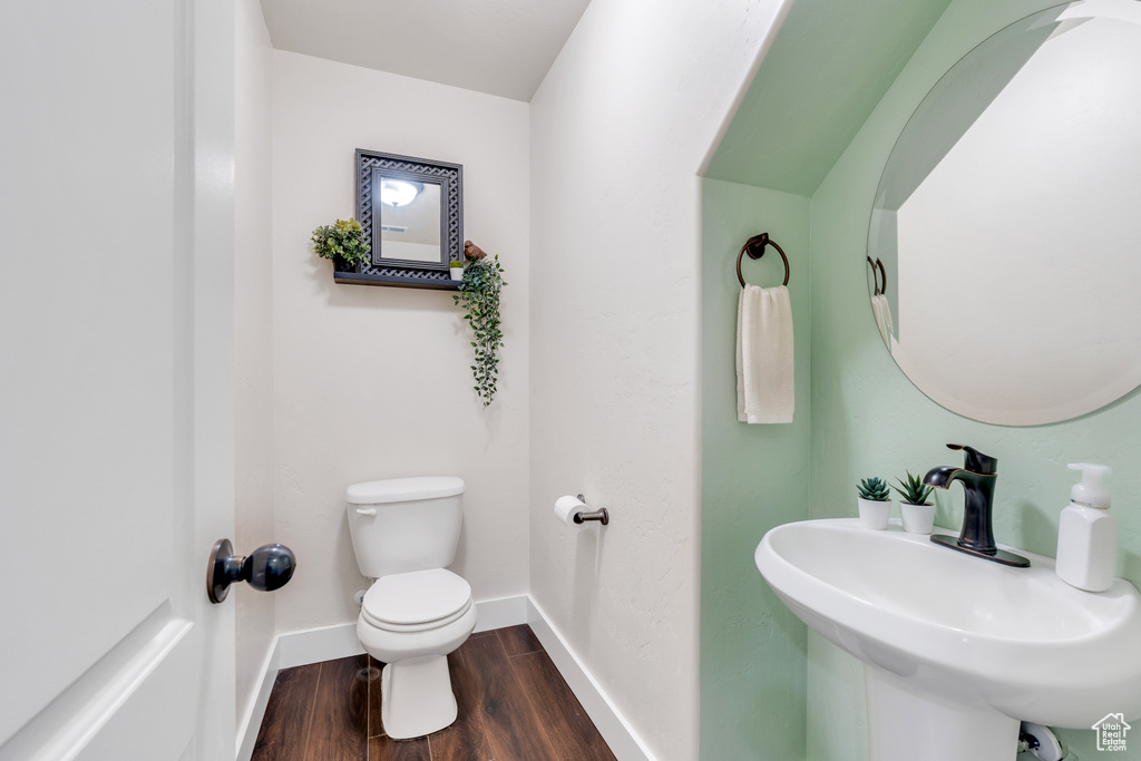 Bathroom with sink, hardwood / wood-style flooring, and toilet