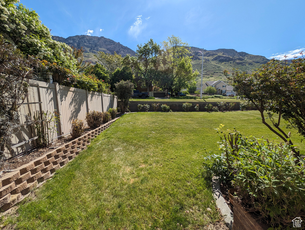 View of yard with a mountain view