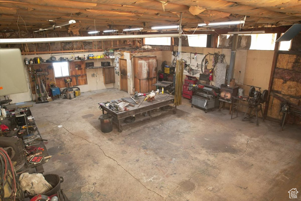 Garage with a workshop area