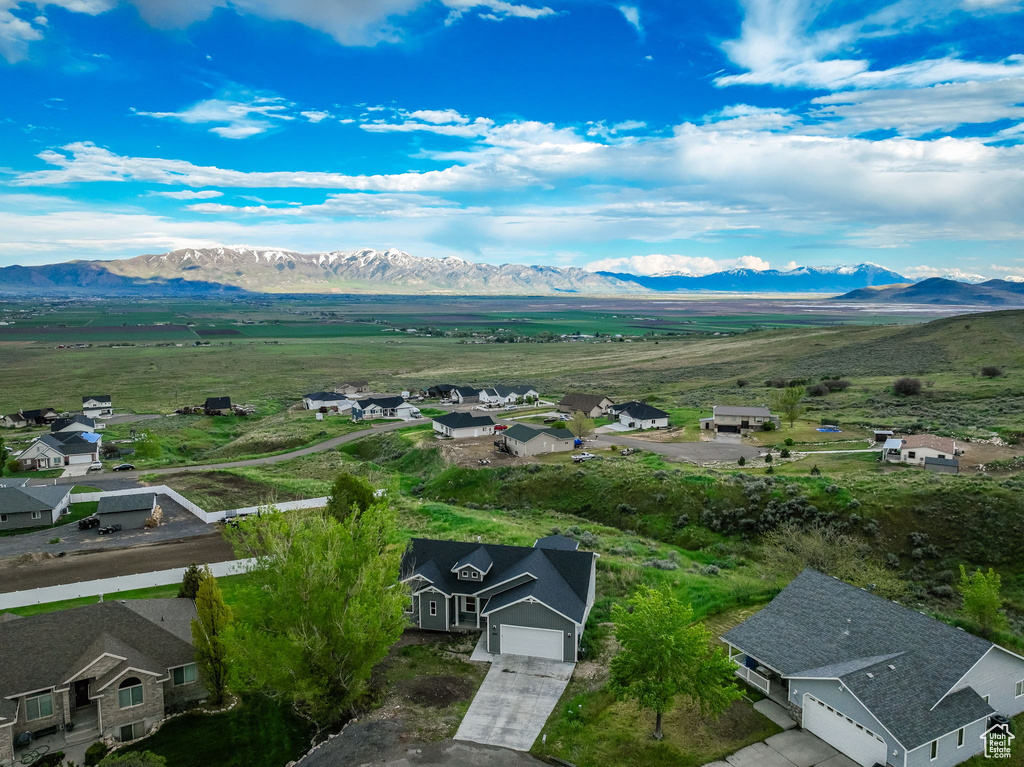 Aerial view featuring a mountain view