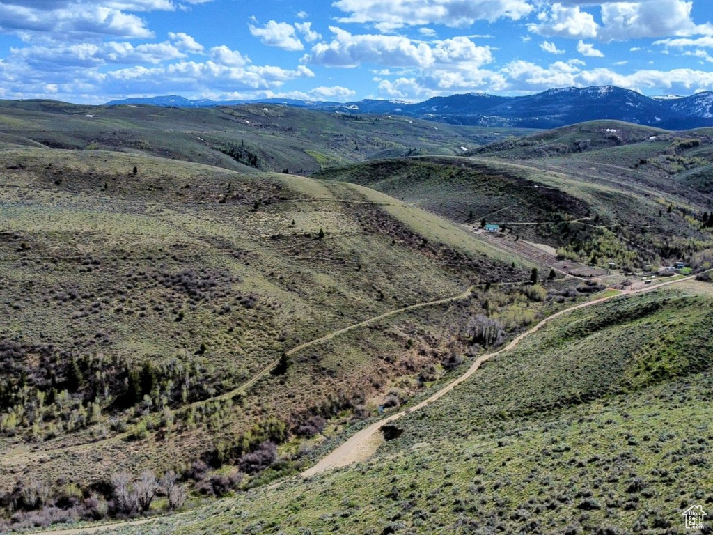 Aerial view featuring a mountain view