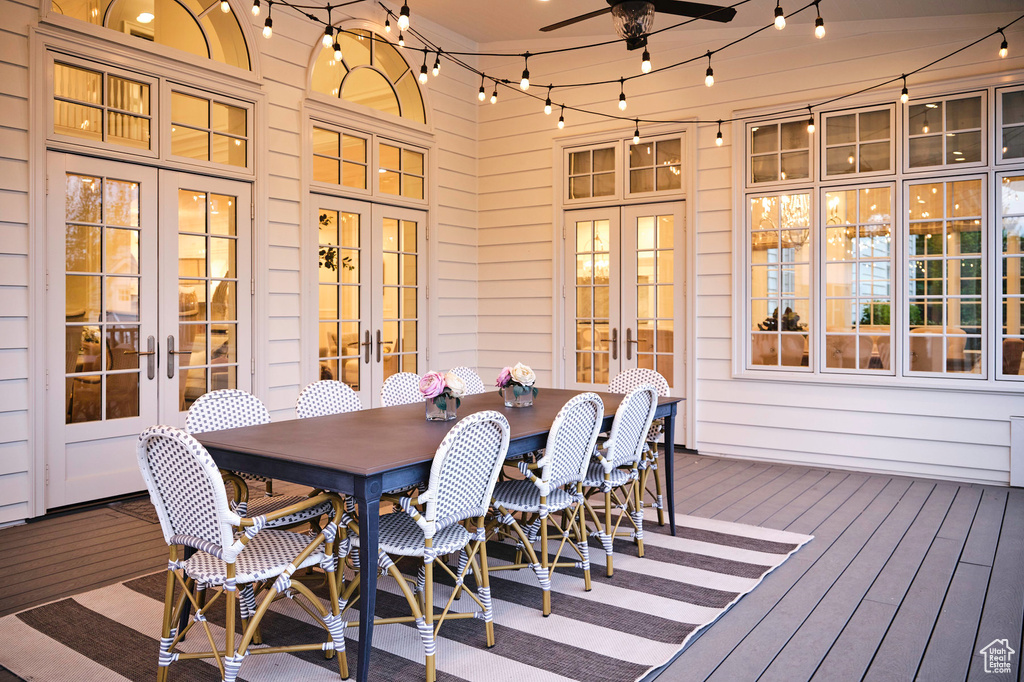 Wooden terrace with french doors