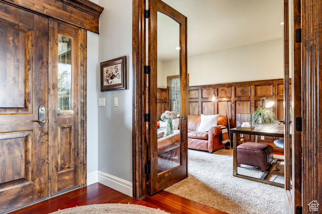 View of carpeted foyer