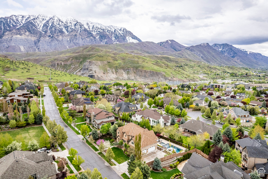 Aerial view featuring a mountain view