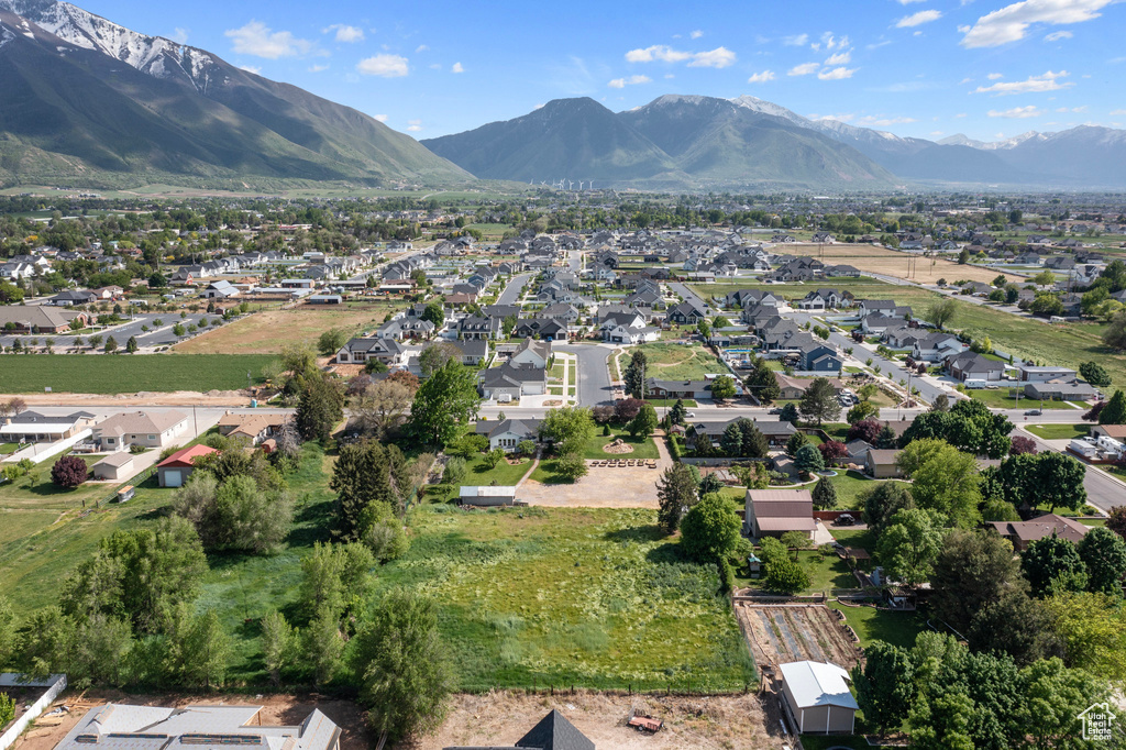 Aerial view featuring a mountain view