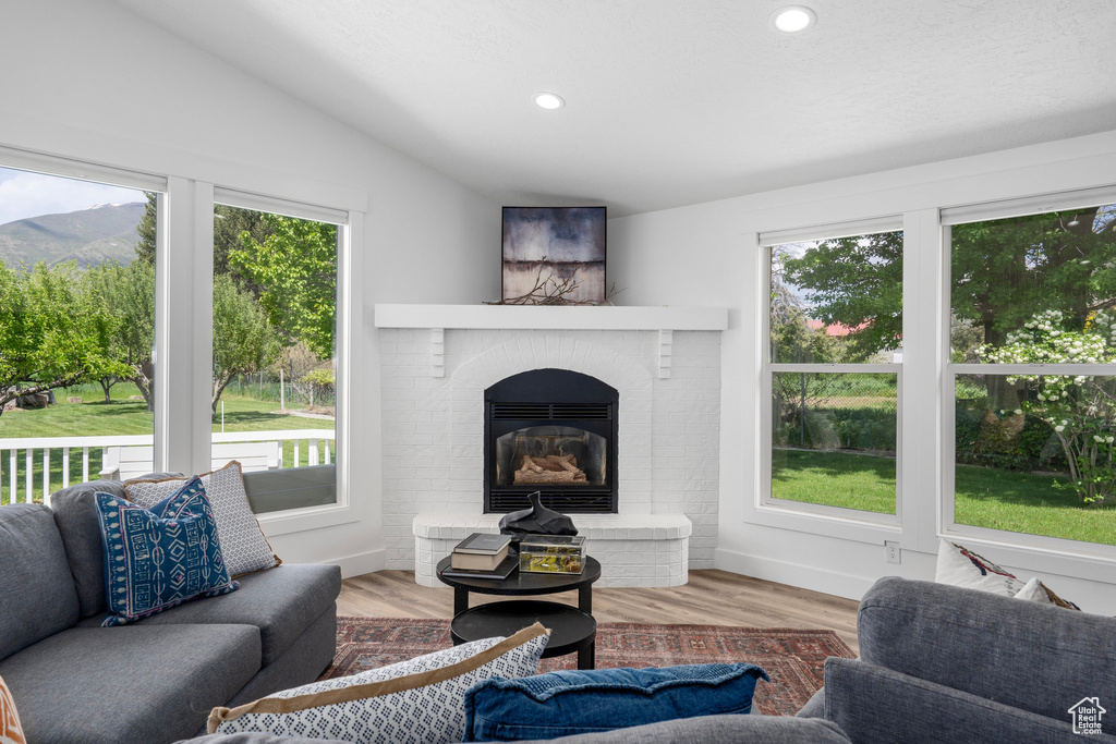 Living room featuring a healthy amount of sunlight and hardwood / wood-style floors