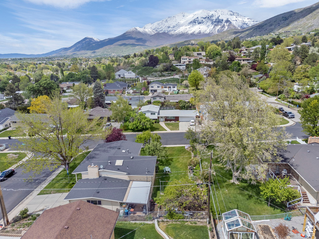 Aerial view featuring a mountain view