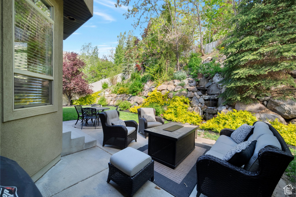 View of patio featuring an outdoor living space