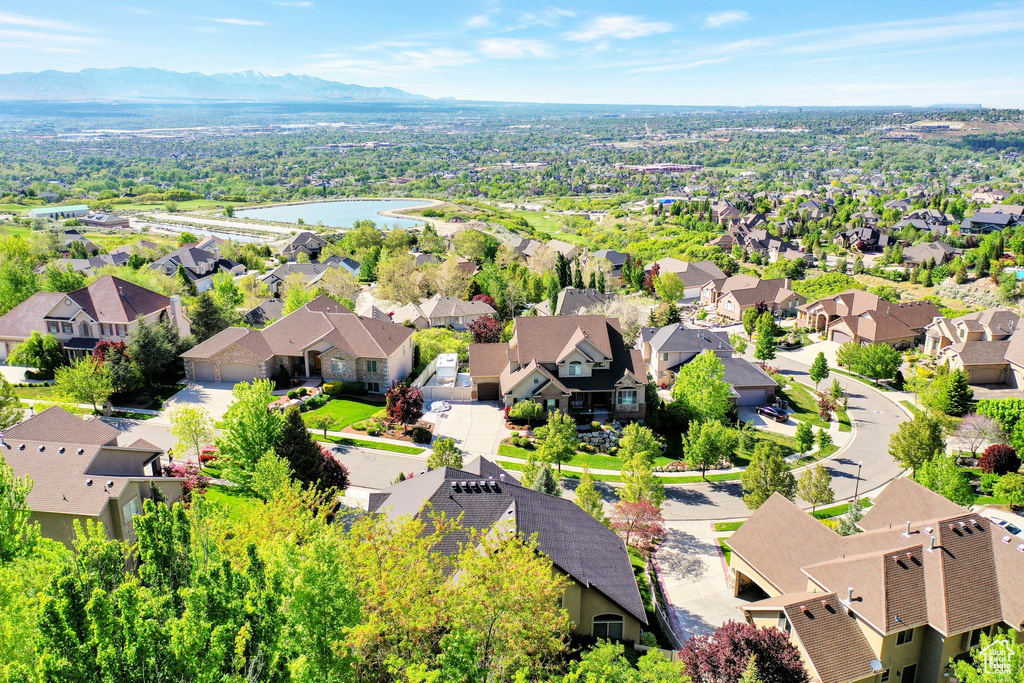 Aerial view featuring a mountain view