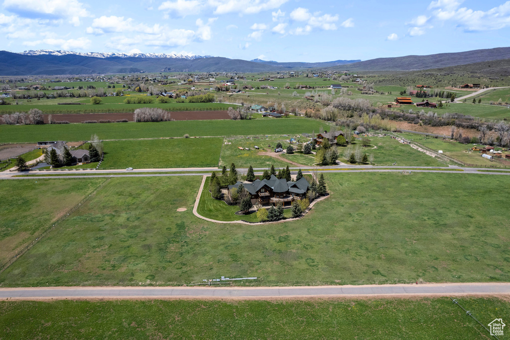 Aerial view with a mountain view and a rural view