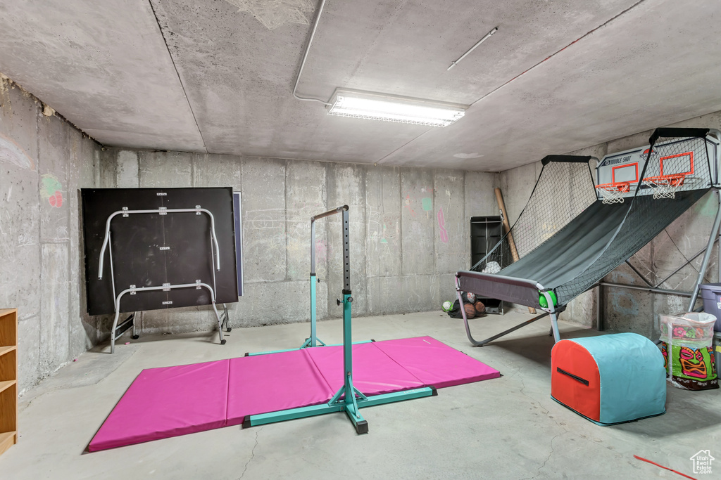 Workout room with concrete floors