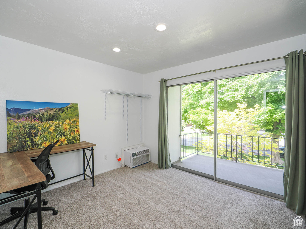 View of carpeted home office