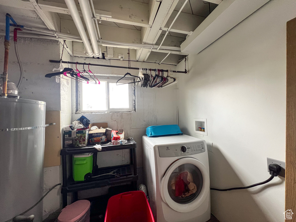 Laundry area with water heater and washer / clothes dryer