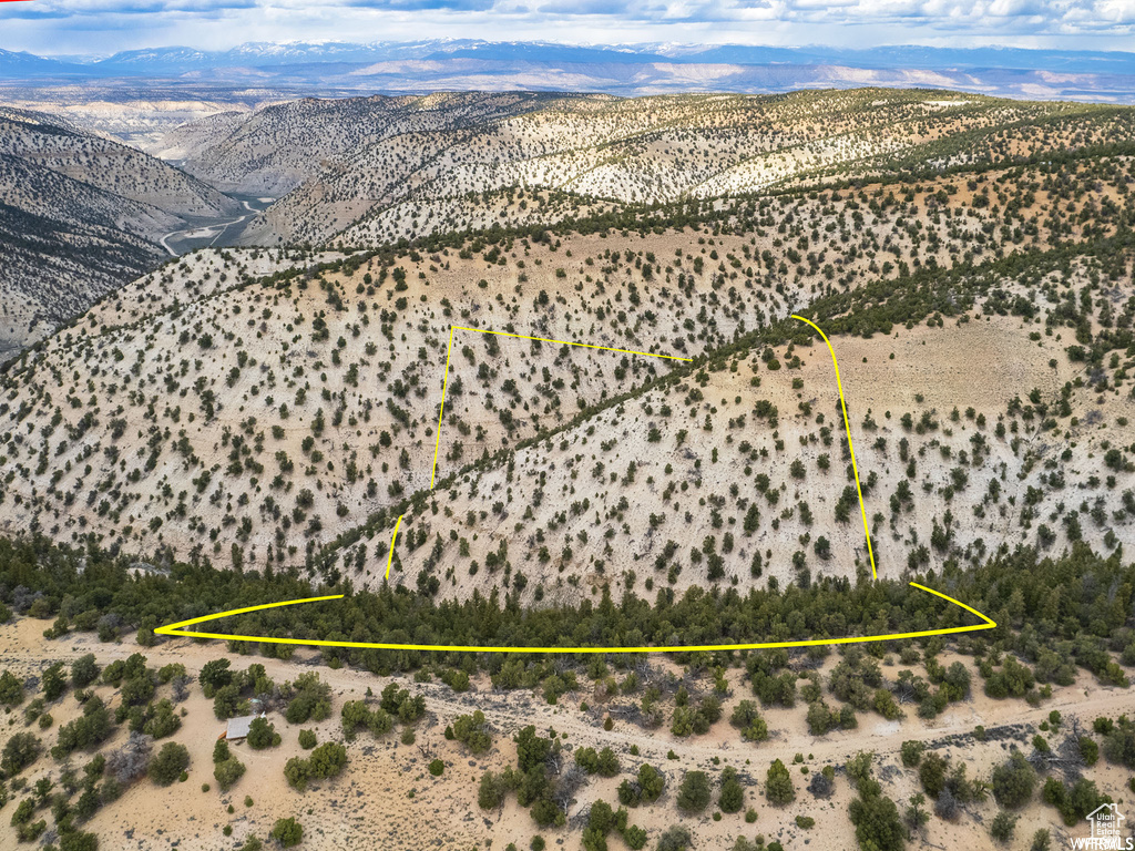 Aerial view featuring a mountain view