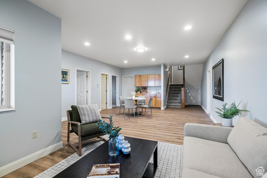 Living room featuring light hardwood / wood-style flooring