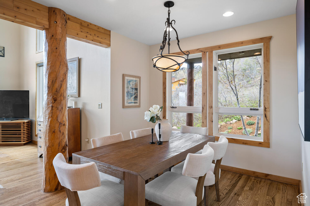 Dining space featuring a wealth of natural light and hardwood / wood-style flooring