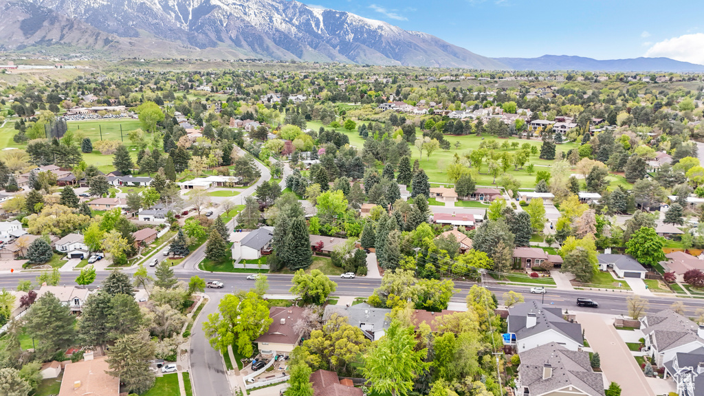 Bird\\\'s eye view with a mountain view