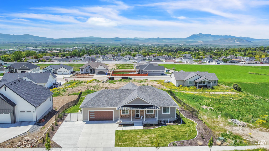 Aerial view featuring a mountain view