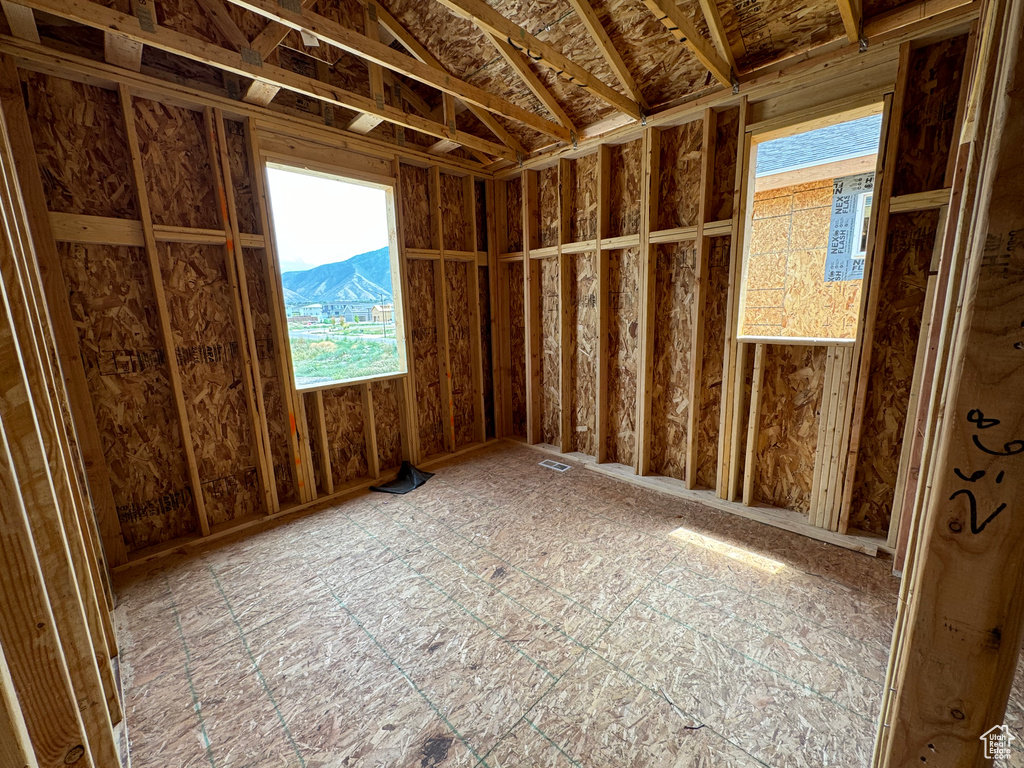 Miscellaneous room featuring a mountain view