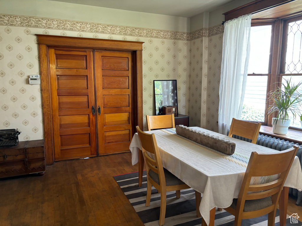 Dining room featuring dark wood-type flooring