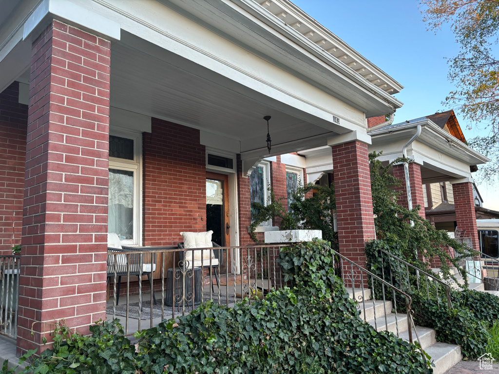 Exterior space with covered porch